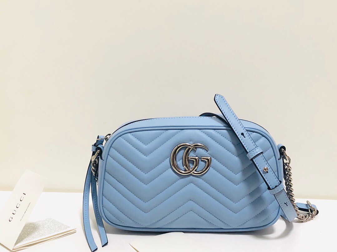 Marmont Small Matelasse Shoulder Bag 447632 Light Blue